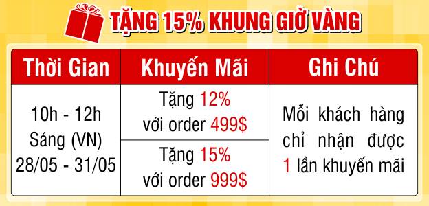 Khuyến Mãi Cực Sốc - Giờ Vàng Tặng 15%