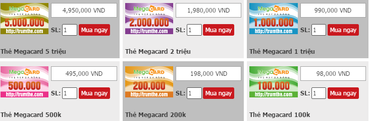 Mua thẻ megacard siêu rẻ qua visa, mastercard