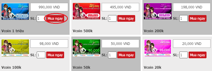 MUA THẺ VCOIN CỦA VTC QUA VISA, MASTERCARD